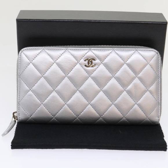 CHANEL Long Wallet Lamb Skin Silver CC Auth 49958A - Picture 12 of 16